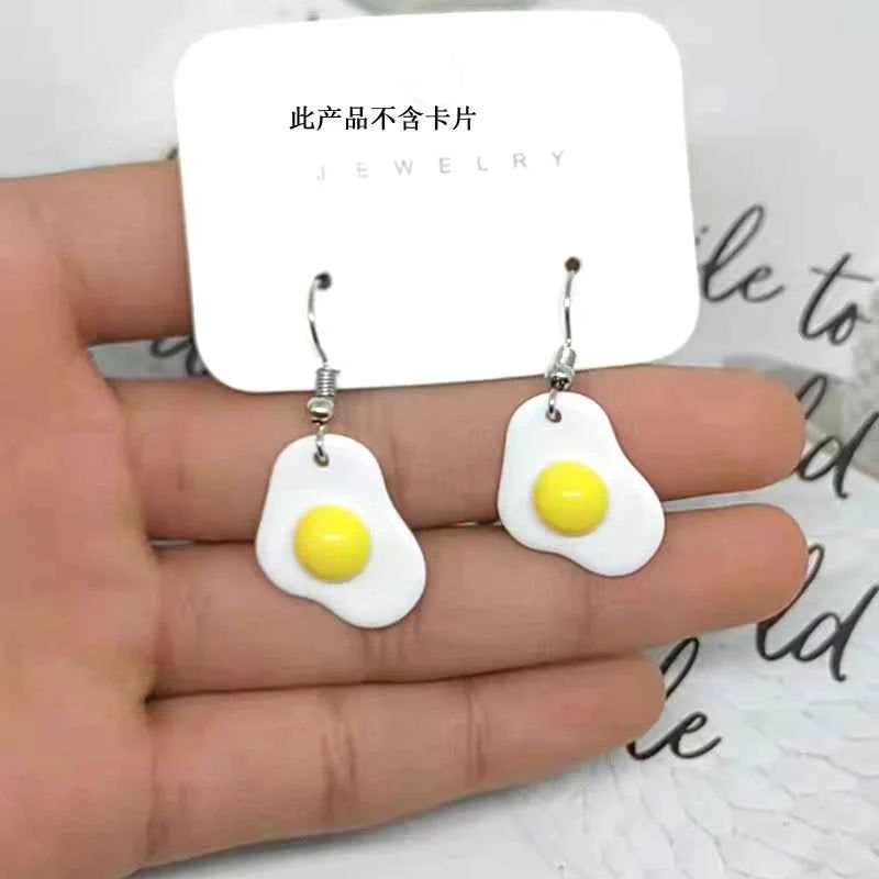 1 Pair Fun Fried Egg Drop Earrings For Women Gift Fashion Creative Cute Geometry Yolk Poached Egg Food Dangle Earrings Jewelry