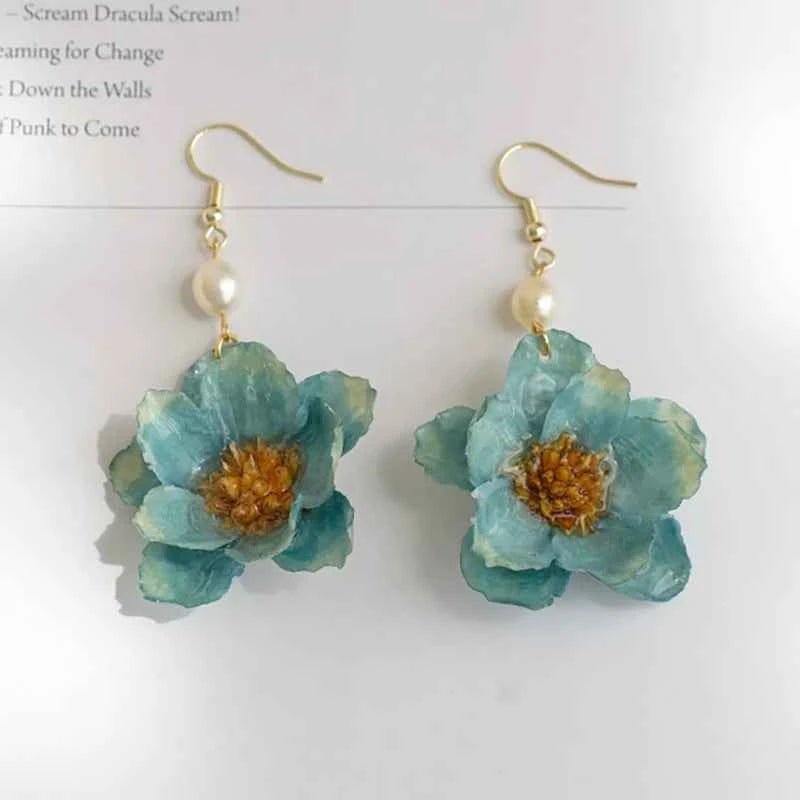 Multicolor Natural Flower Earrings Handmaking Epoxy Resin Natural Flower Earrings Unique Plant Earring Floral Jewelry Wholesale