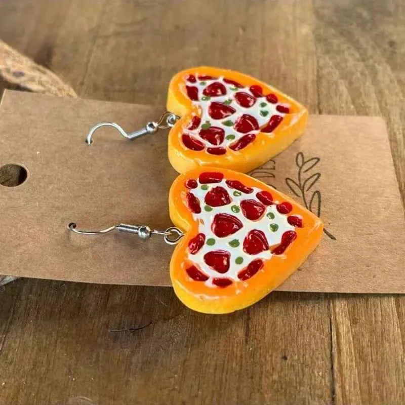 Funny Heart Shaped Pizza Women's Hook Earrings Resin Handmade Cooking Master Jewelry - Perfect Gift for Anniversary