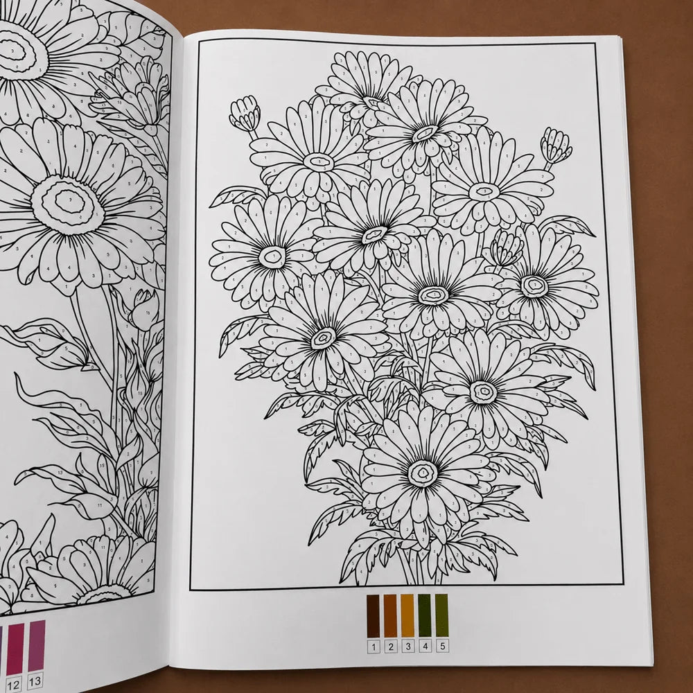 32-Page Color by Number Book for Adults – Mandala, Flower & Animal Coloring
