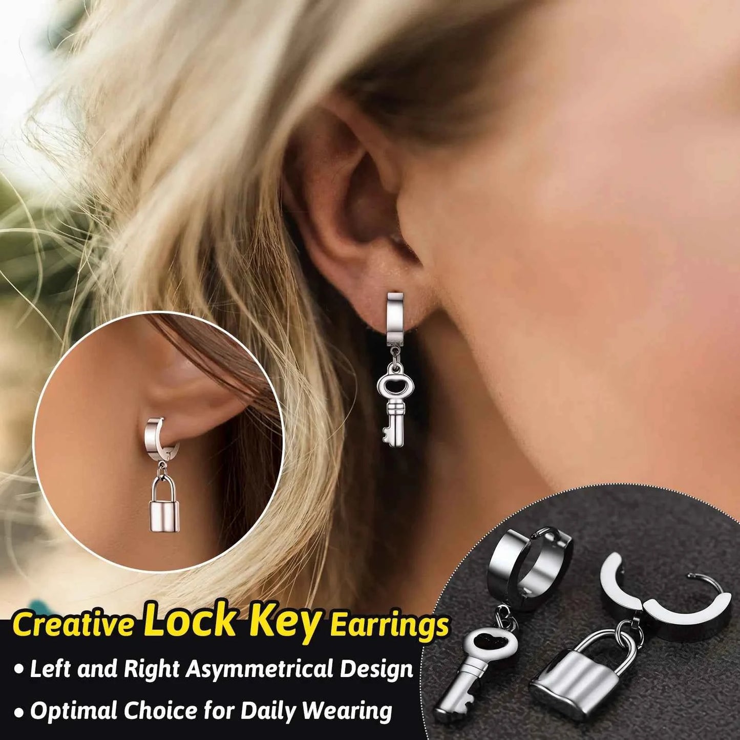Stainless Steel Charms Dangle Drop Earrings Ankh Cross Padlock Italian Horn Evil Eye Key Lock Rivets Moon Unisex Drop Earrings