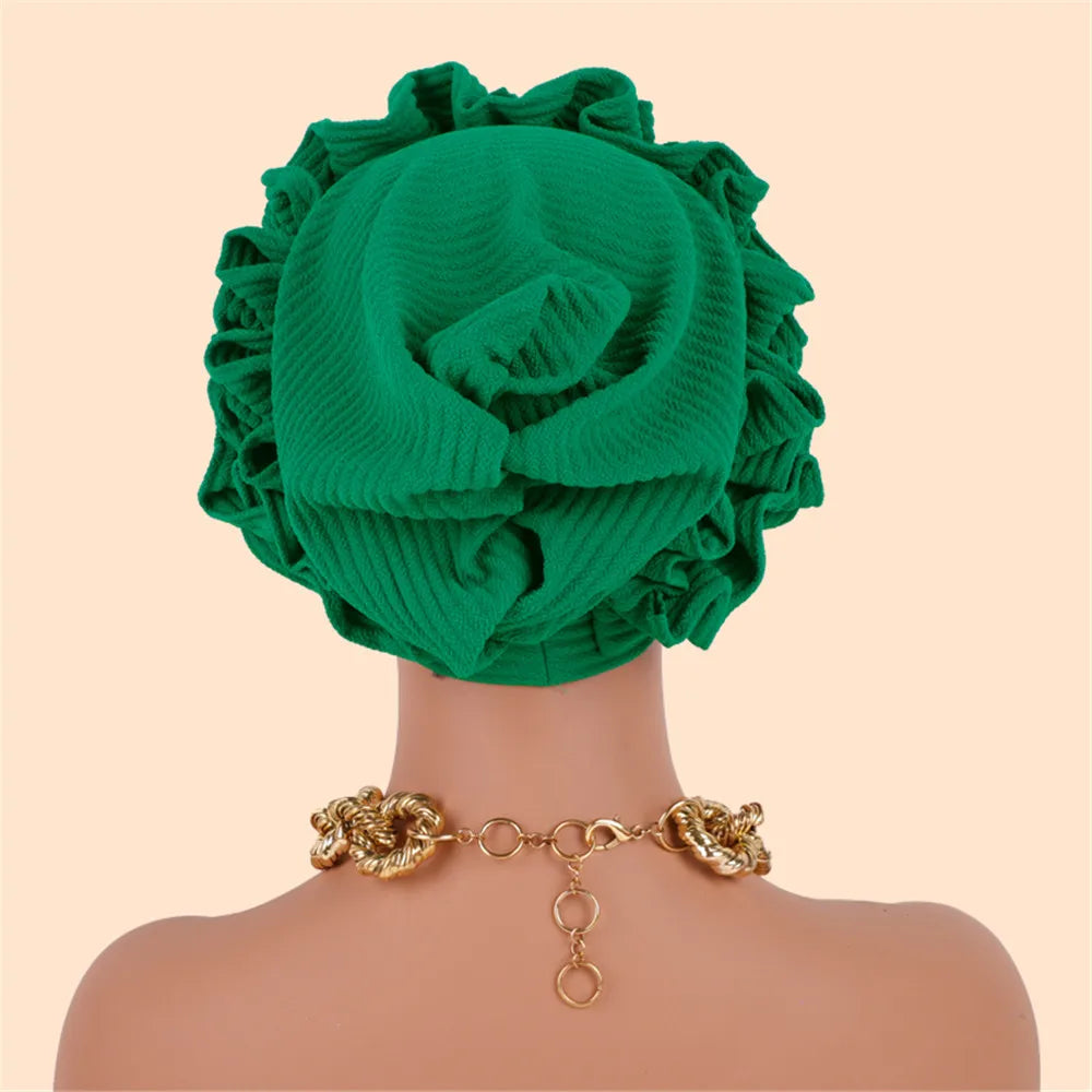 Ruffled Turban Cap Women's Head Wraps Soft Comfortable Headscarf Bonnet Lady Soild Color Headgear - NamafadStore