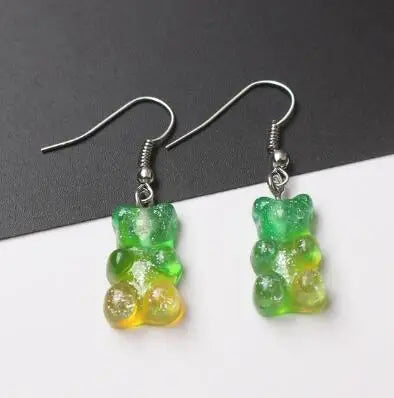Gradient Candy Color Cute Acrylic Bear Dangle Earrings for Women Girls Gift Korean Fashion Animal Hook Earring Female Jewelry