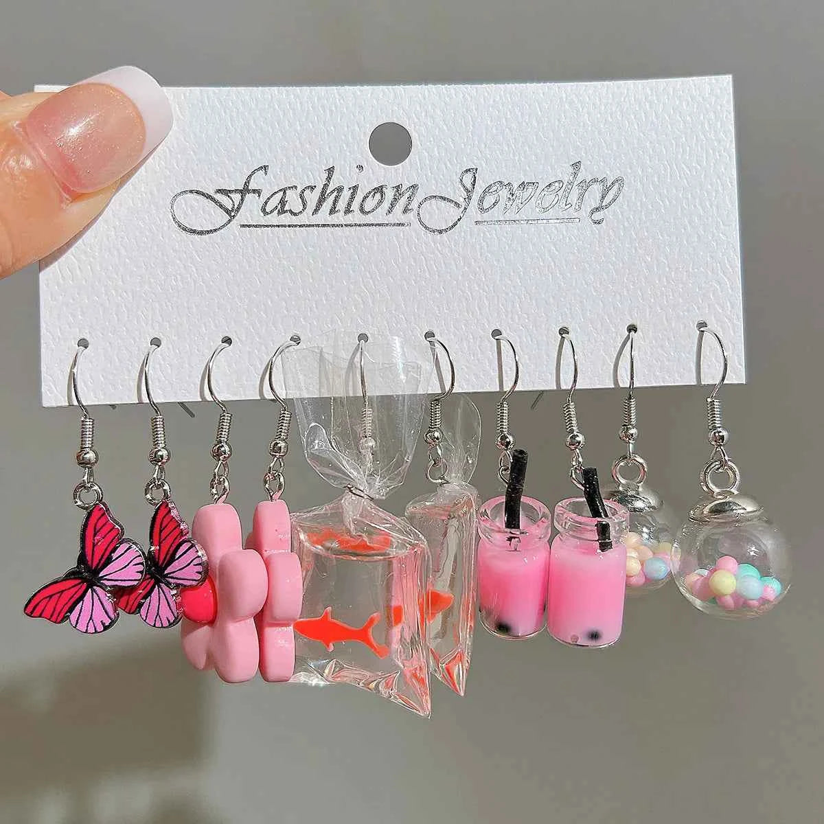 Candy Color Acrylic Earrings Set for Women Dopamine Bohemian Animal Cloud Fruit Drop Earrings for Girls Party Y2K Jewelry