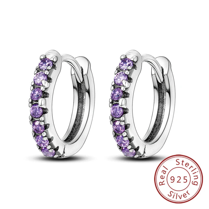 New Original 925 Sterling Silver Hoop Earrings Purple Zircon Flowers Butterflies Studs Earring For Women Wedding Engagement Gift