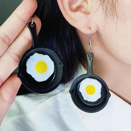 New Flat Bottom Pot Egg Earrings Personalized Simulation Pizza Acrylic Fun Earrings for Women