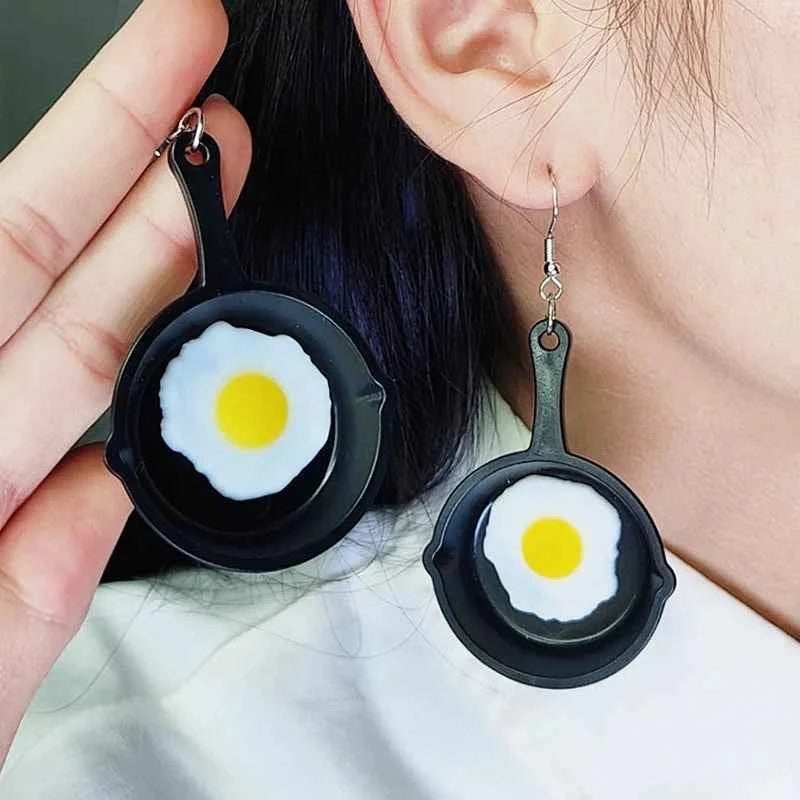 New Flat Bottom Pot Egg Earrings Personalized Simulation Pizza Acrylic Fun Earrings for Women