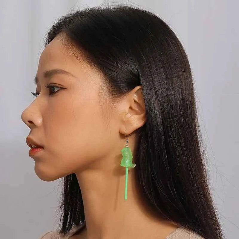 Sweet Candy Color Lollipop Drop Earrings for Women Funny Simulation Food Flower Dinosaur Dangle Hook Earrings Girls Jewelry Gift