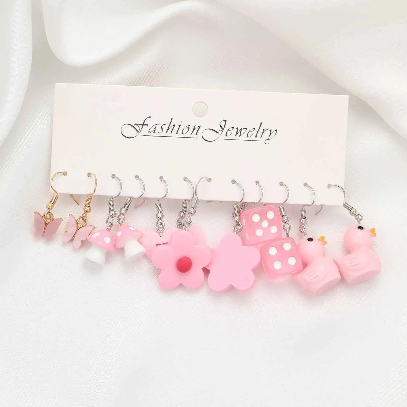 New Sweet Cartoon Dopamine Earrings Set For Women Colorful Cute Duck Butterfly Star Pig Drop Earring Party Earrings Jewelry Gift