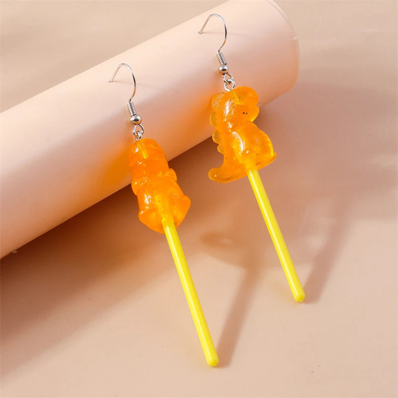 Sweet Candy Color Lollipop Drop Earrings for Women Funny Simulation Food Flower Dinosaur Dangle Hook Earrings Girls Jewelry Gift
