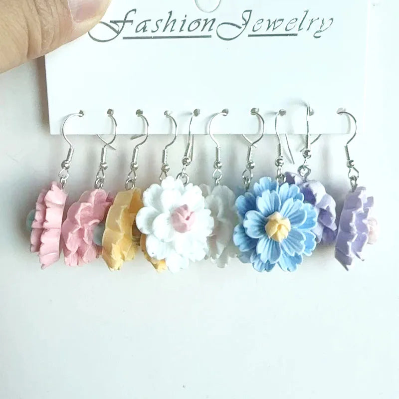 5 Pair Set Small Fresh Colored Resin Pendant Earrings Art Sweet and Cute Fruit Animal Milk Tea Earrings Female