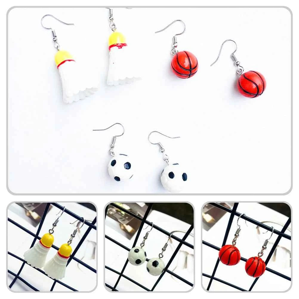 3 Pairs themed Resin Earrings Basketball Football Pendant Cute Ear naments for Sports Earring Girls Safe Durable