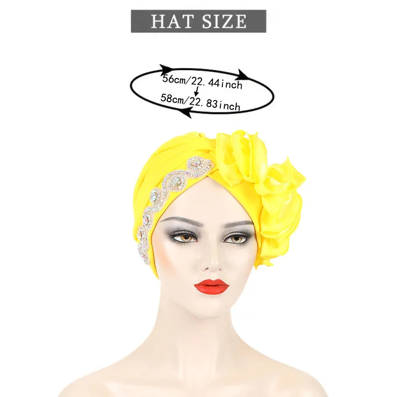 African Female Head Wraps Bonnet Nigeria Party Headgear Satin Ruffled Pleated Turban Caps for Women Ready to Wear Headtie - NamafadStore