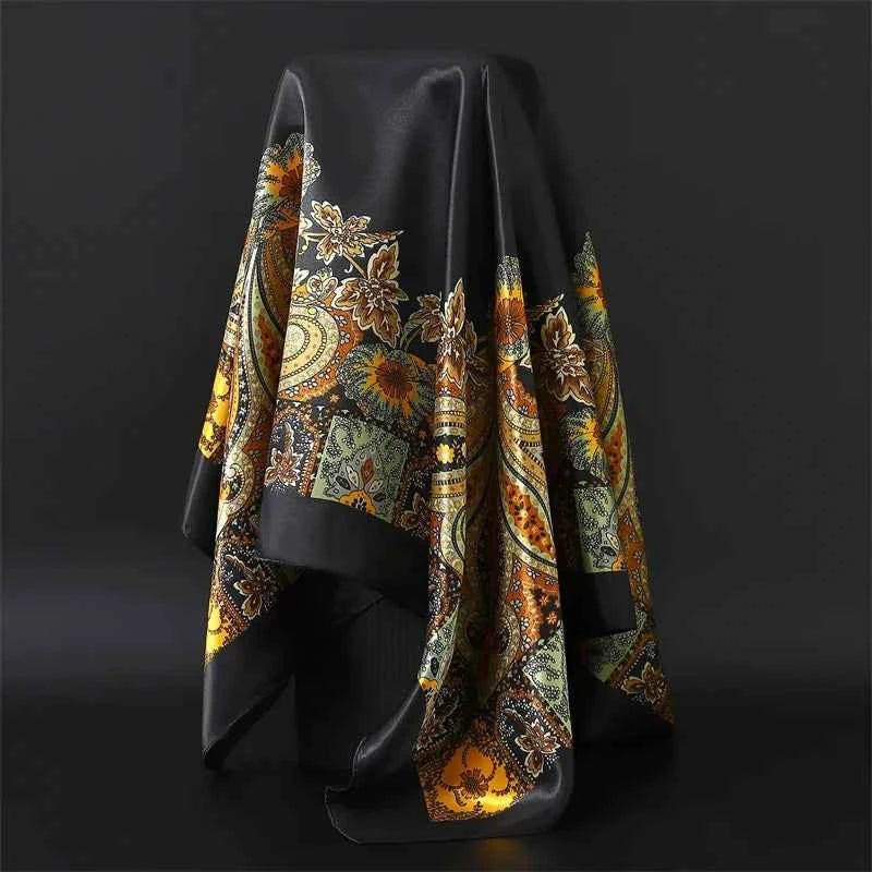 Fashion Hijab Scarf For Women Square Shawls Satin Silk Hair Scarfs Female 90*90cm Kerchief Bandana Head Neck Scarves For Ladies - NamafadStore