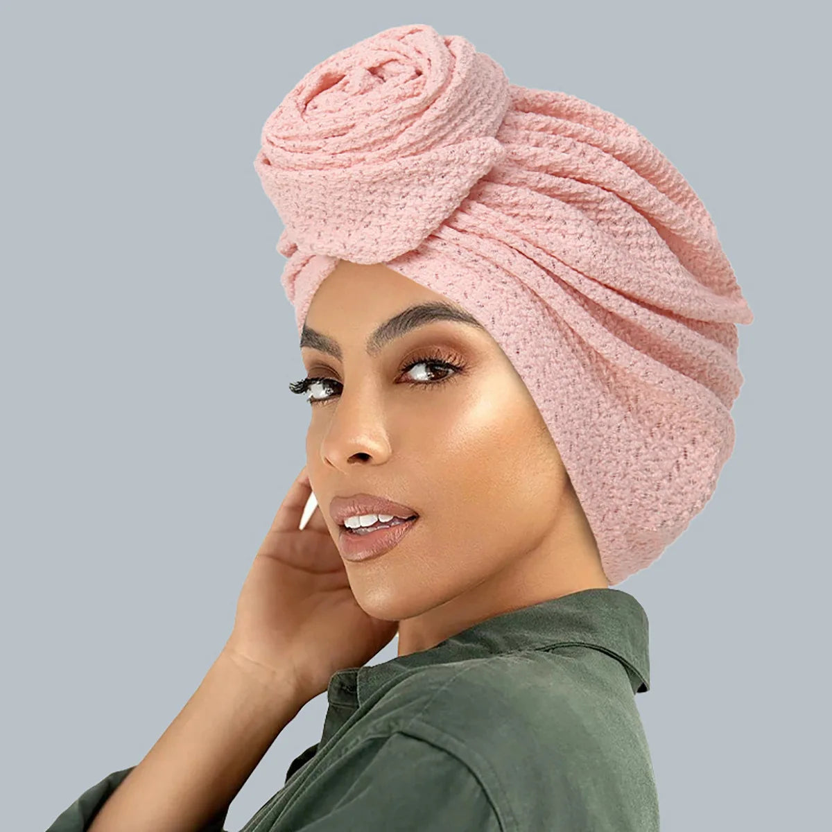 New African Print Turban Beanie for Women - Flower Beanie, Muslim Hijab, Head Wrap, and Hair Loss Bandana
