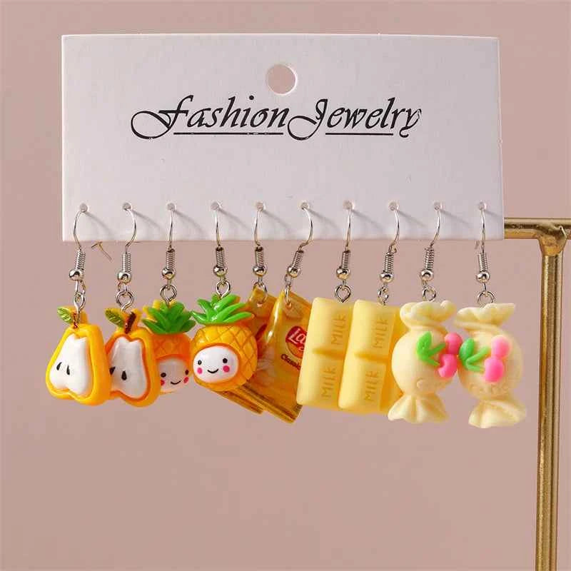 5Pairs/Set Fashion Flower Drop Earrings for Women Resin Heart Animal Dangle Hooks Earrings Girls Party Holiday Jewelry Gifts