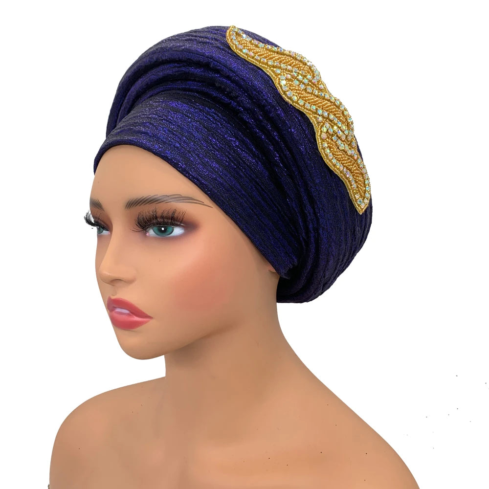 Fashion African Turban Cap Women's Autogele headtie Lady Head Wraps Nigeria Wedding Headgear  Turbante Mujer