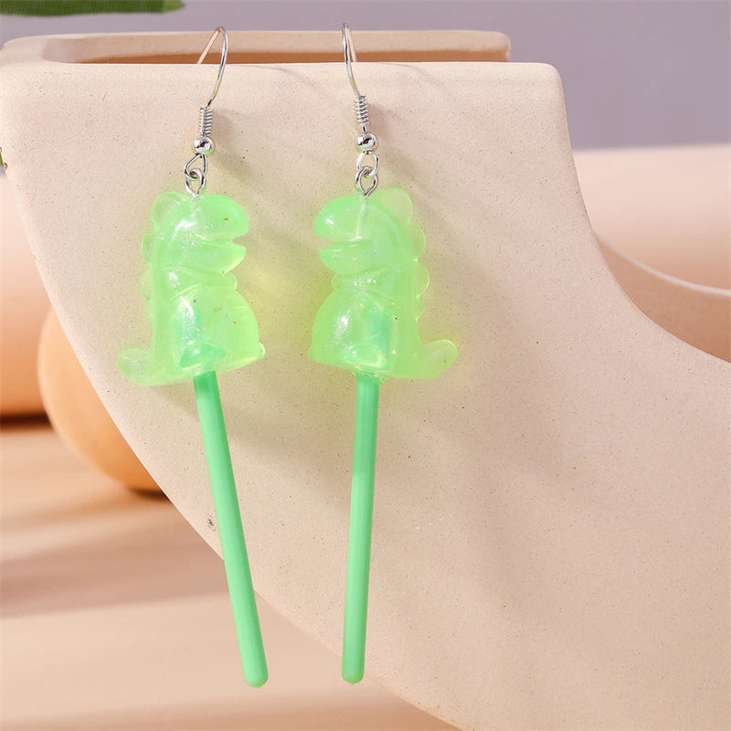 Sweet Candy Color Lollipop Drop Earrings for Women Funny Simulation Food Flower Dinosaur Dangle Hook Earrings Girls Jewelry Gift