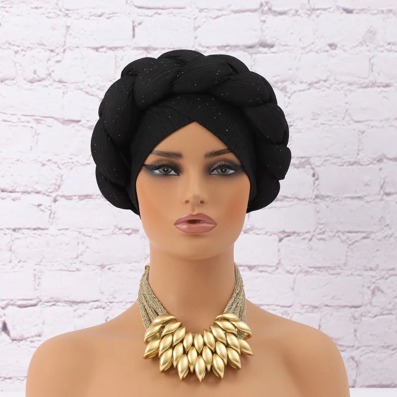 Glitter Braid African Headtie Head Wraps Women Headscarf Bonnet Nigerian Wedding Auto Gele Cap Party Headwear Headdress Hat - NamafadStore