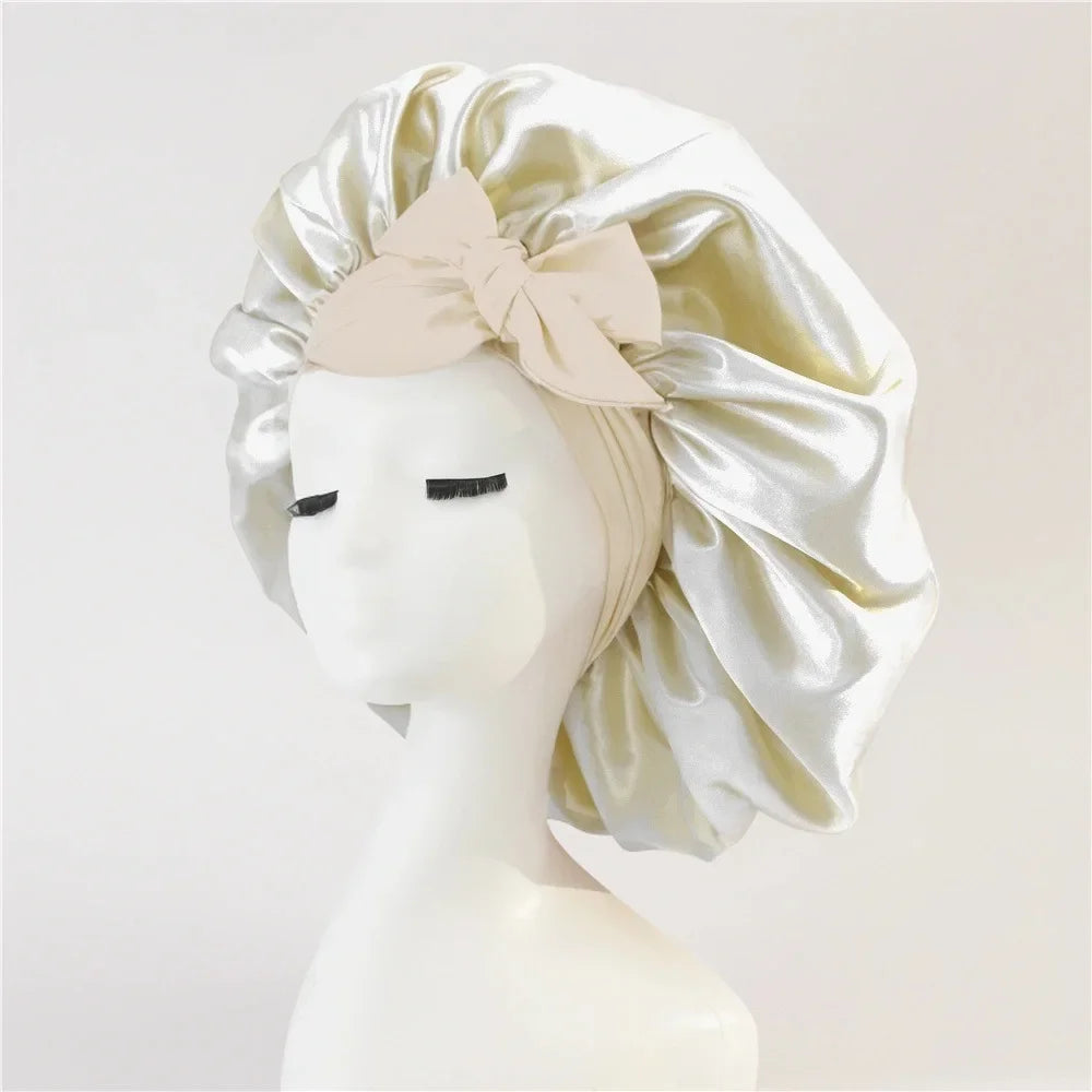 Adjustable Satin Silk Bonnet with Tie Band for Women, Night Shower Hats, Sleeping Hair Hat Satin Hat for Sleeping - NamafadStore