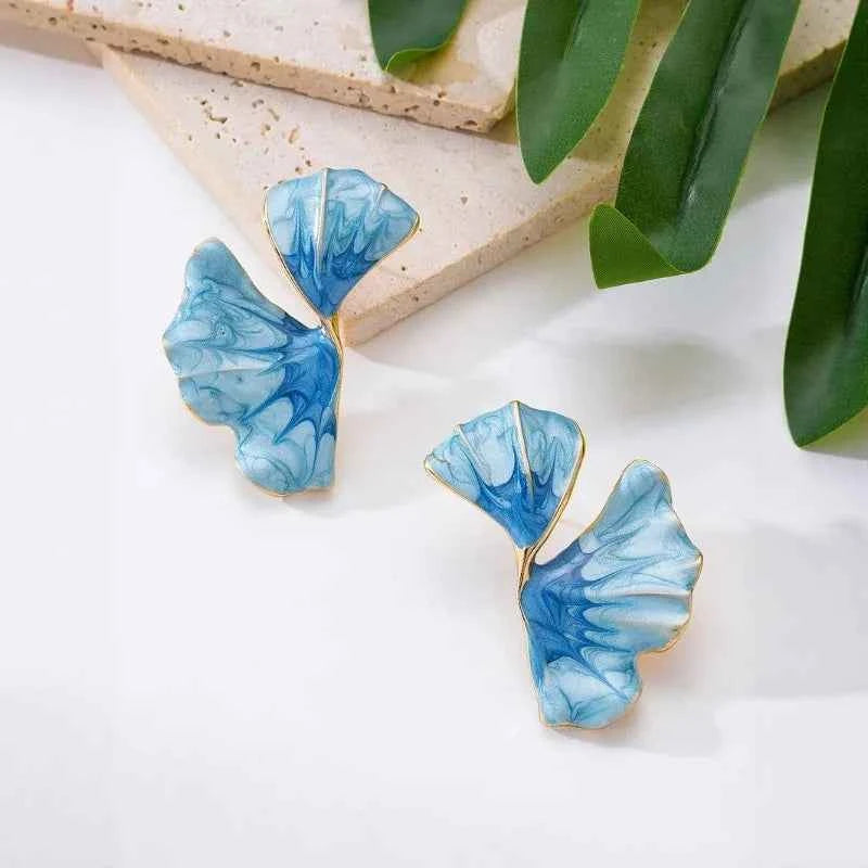 Blue Wavy Oil-Dripping Flower Stud Earring Women Girls Gifts Fashion Jewelry Accessories Hot Sale Party Gift 2025 New Style