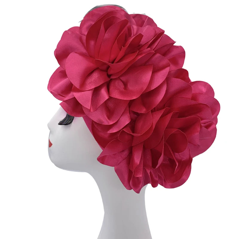 Women's Head Wraps Wedding Party Headpiece Muslim Headscarf Hat India Caps Exaggerated Big Flower African Turban Cap - NamafadStore