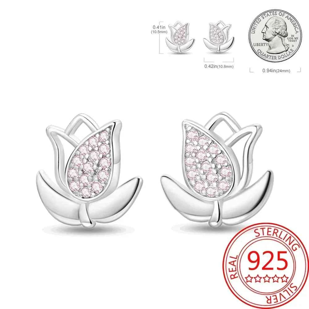 Pink Series 925 Sterling Silver Romantic Flower Butterfly Unicorn Tulip Geometry Earrings Boutique Fine Jewelry Gifts for Women