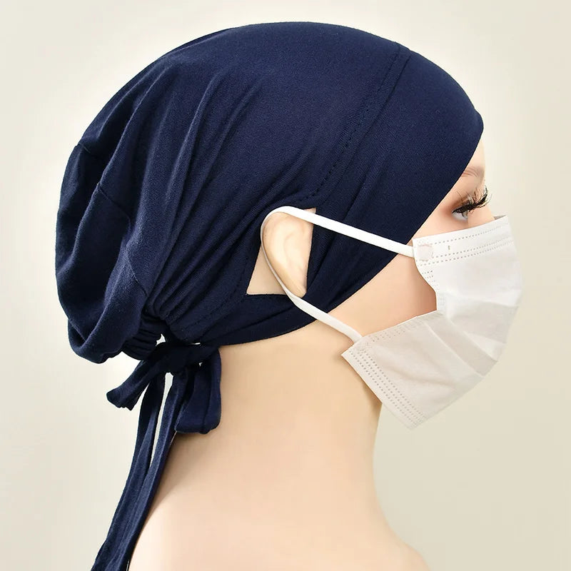 Adjustable Modal Under Cap With Ear Hole Hijab Caps Solid Muslim Hijab Inner Scarf Lady Bandanas Cap Under Caps Soft Hijab