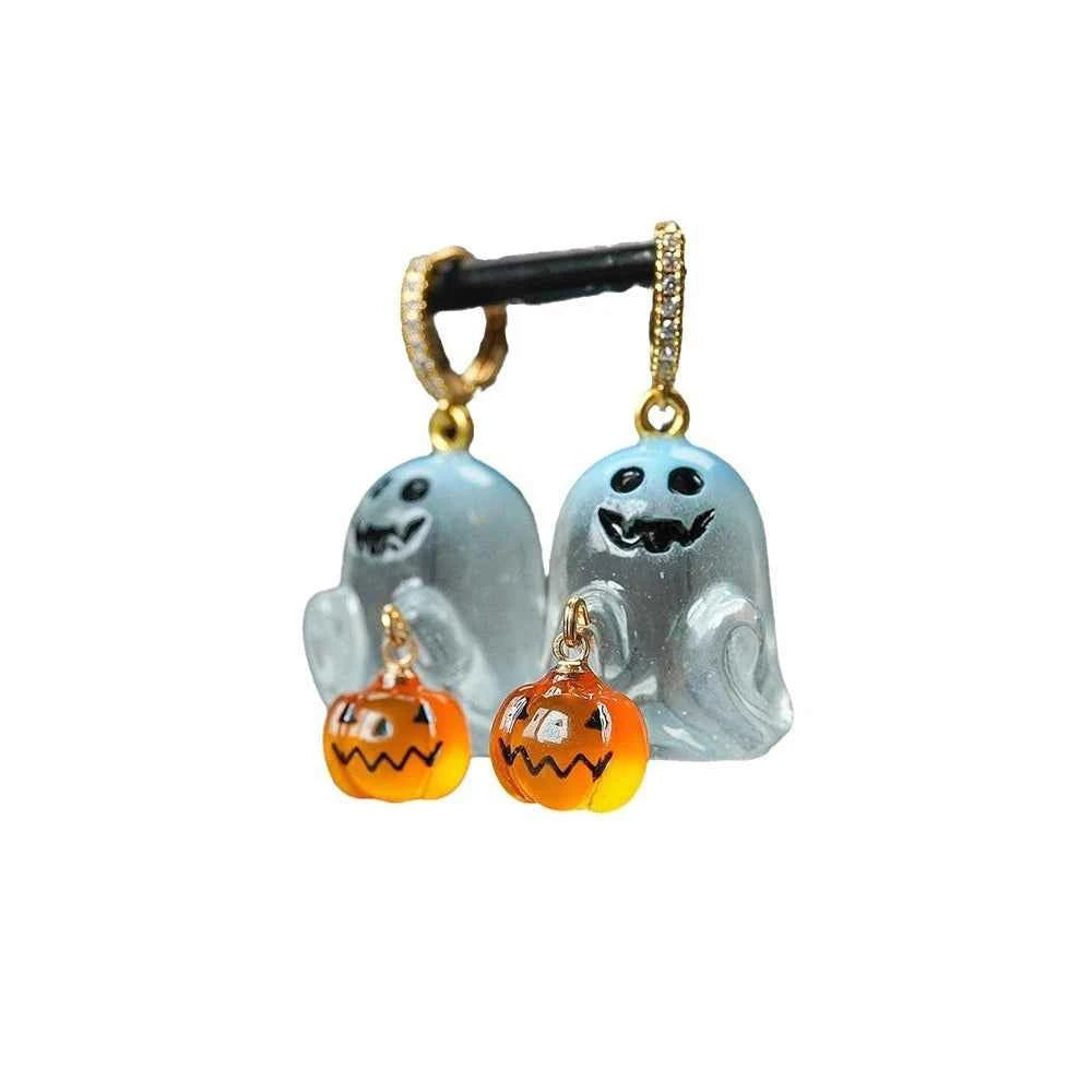 Fashion Halloween Ghost Drop Stud Earrings Women Girl Cute Punk Pumpkin Stainless Steel Jewelry Crystal Hook Dangle Party Gifts