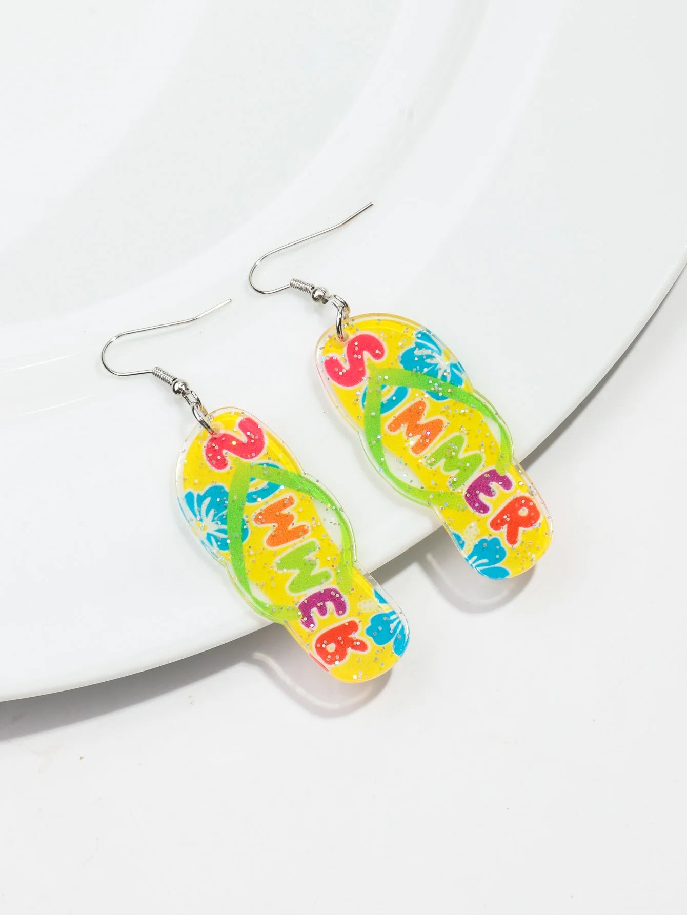 Bohomian Summer Acrylic Flower Slippers Earrings for Women Boho Resin Cute Lemon Leopard Print Shoes Earring Design Jewelry