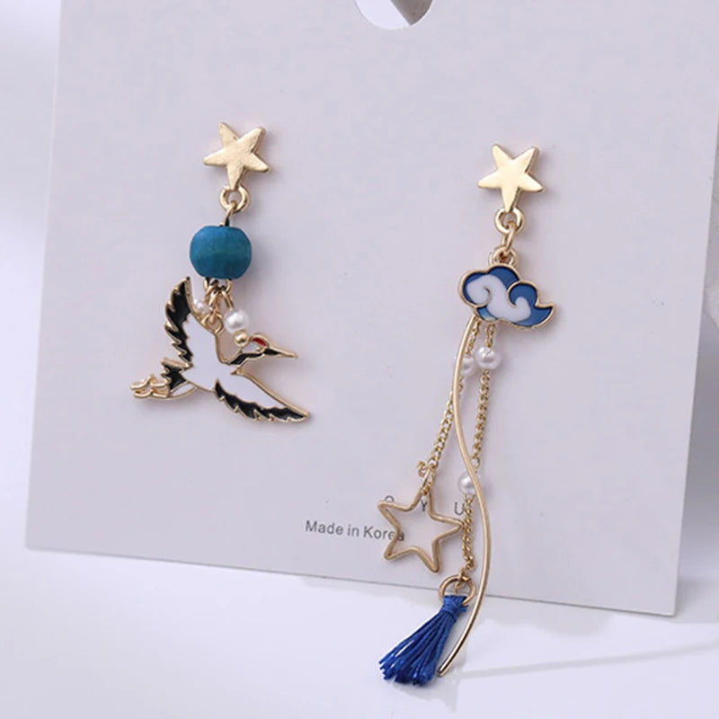 Korean Style Flower Cute Animal Rabbit Dangle Earrings For Women Strawberry Zircon Bee Asymmetrical Tassel Earring Party Jewelry