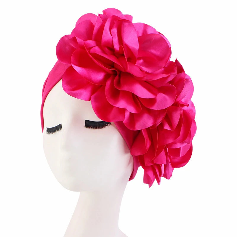 Women's Head Wraps Wedding Party Headpiece Muslim Headscarf Hat India Caps Exaggerated Big Flower African Turban Cap - NamafadStore