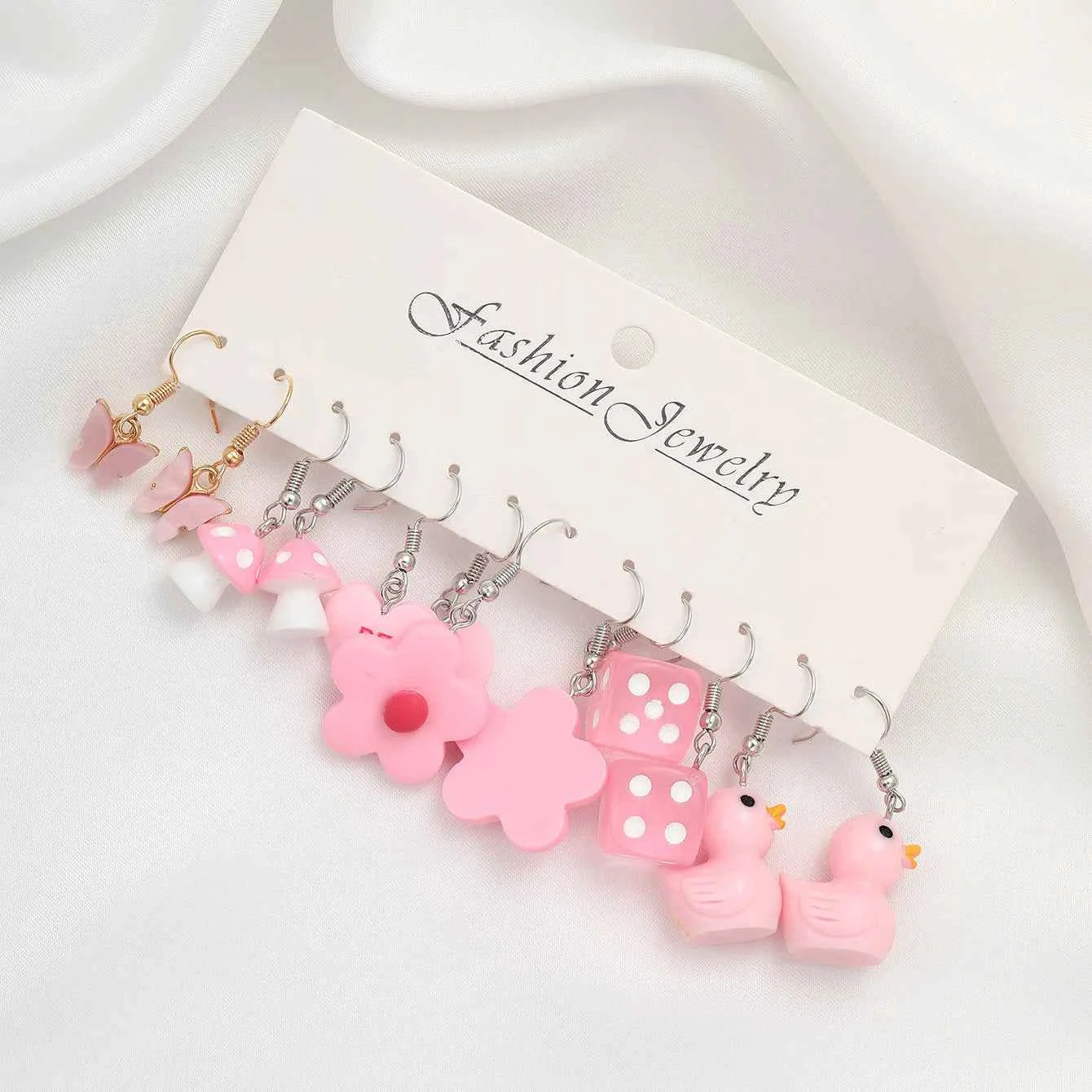 New Sweet Cartoon Dopamine Earrings Set For Women Colorful Cute Duck Butterfly Star Pig Drop Earring Party Earrings Jewelry Gift