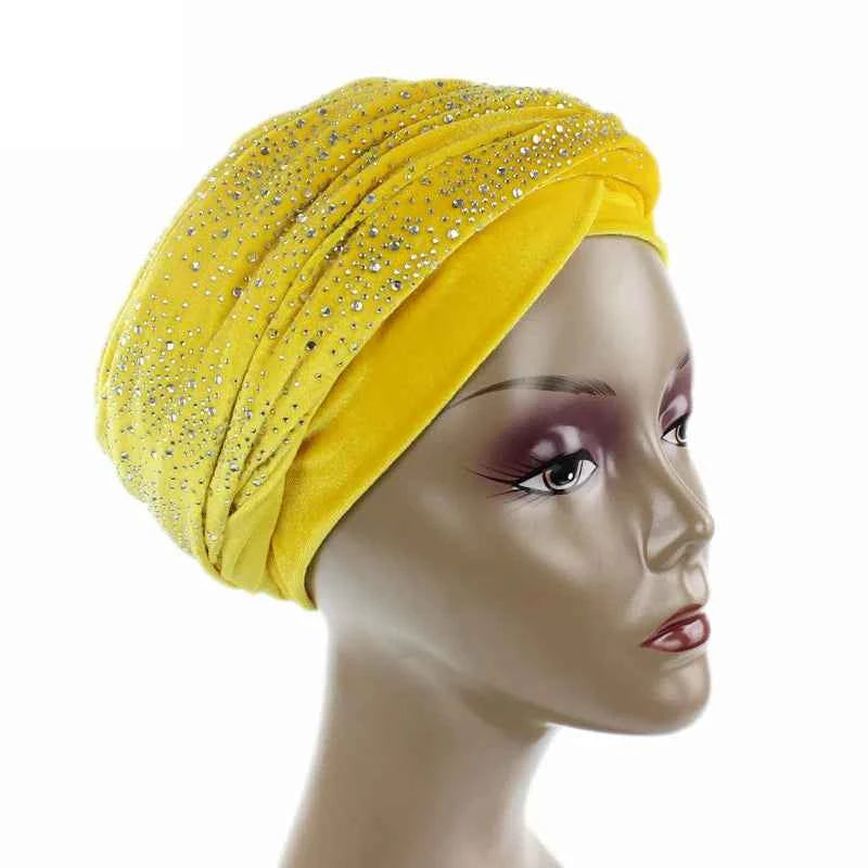 Women Velvet Muslim Wrapped Head Turban Scarf Hat Long Tail Style Elegant Female Head Wraps Solid Color Party Turban Headwear