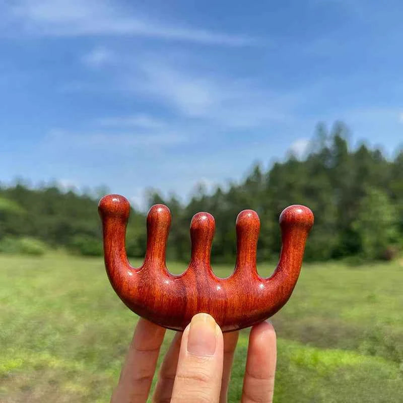 Sandal Wood Five Finger Meridian Massage Comb Wood Comb Head Scalping Body Neck Gua Sha Massager Tool Hair Health Care For Women