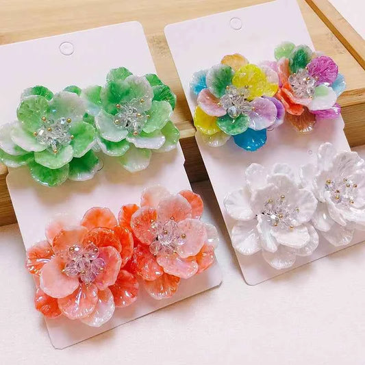 Fashion Colorful Acrylic Resin Vibrant Flower Stud Earrings For Women Sweet Elegant Big Transparent Floral Earrings Jewelry Gift