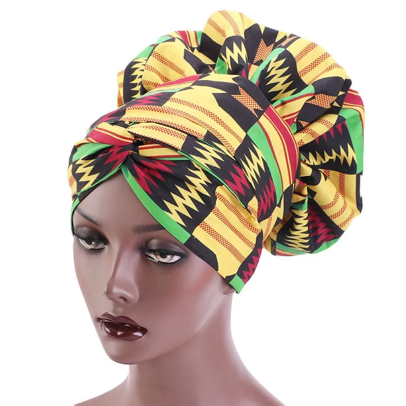 Satin Lining African Pattern Bonnet With Long Ribbon Women's Head Wrap Turban Cap Floral Print Ankara Hair Bonnet Hat - NamafadStore