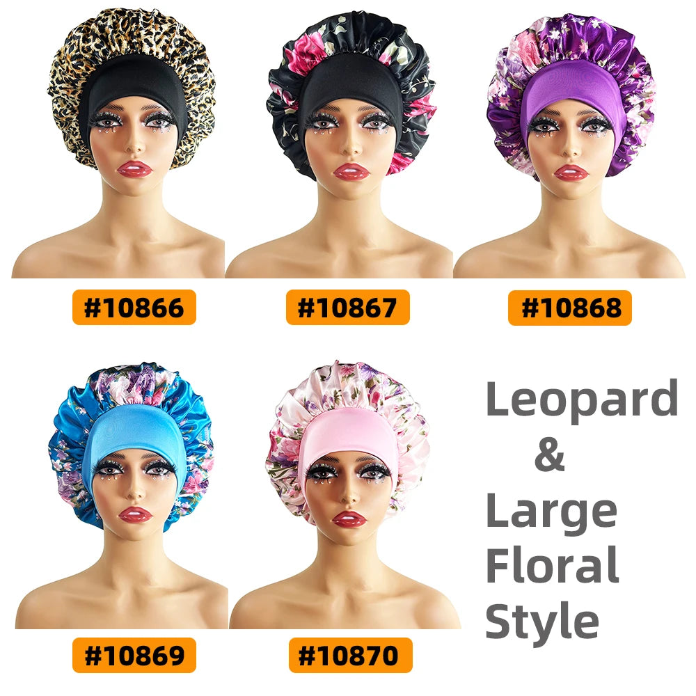 New Satin Bonnet Silk Night Sleeping Cap For Women Curly Braid Hair Multi Style Printing