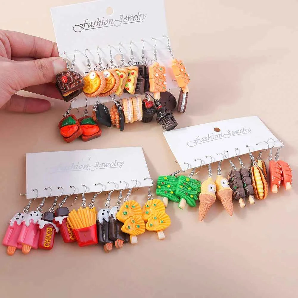Cute Resin 3D Simulation Food Earrings for Women French Fries Cookies Ice Cream Hamburg Pizza Chocolate Girl Kids Gift
