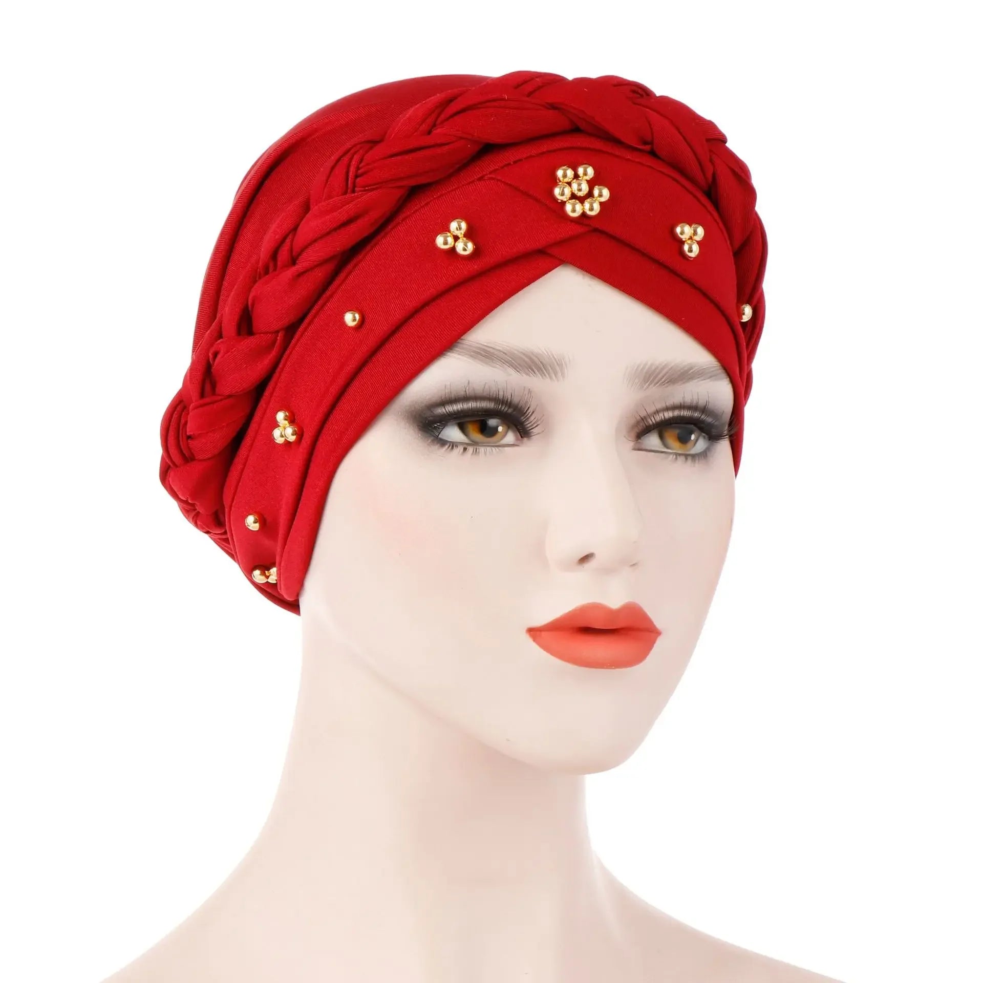 Women Lady Beads Muslim Braid Head Turban Wrap Cover Cancer Chemo Islamic Arab Cap Hat Hair Loss Bonnet Beanies Fashion - NamafadStore