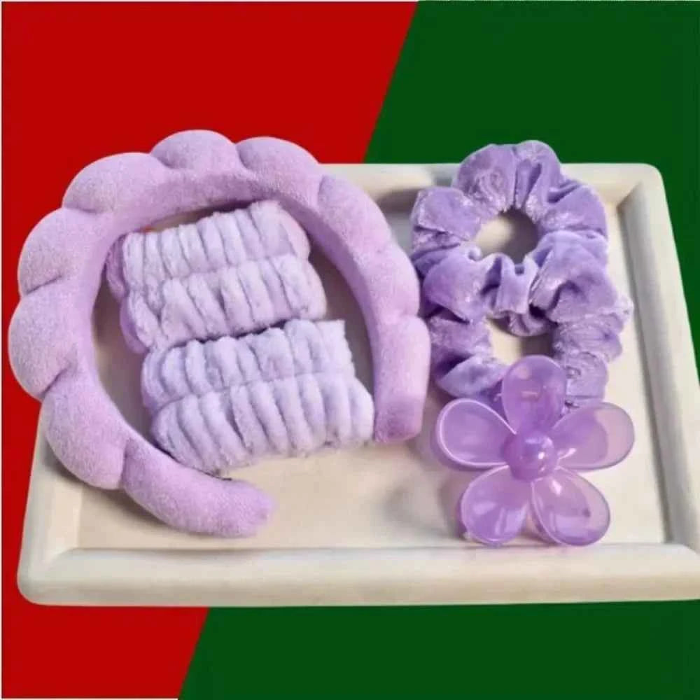 1/6Pcs Women Spa Hairband Puffy Sponge Headband Flower Hair Clip Wristbands Scrunchies for Washing Face Makeup Shower Skincare
