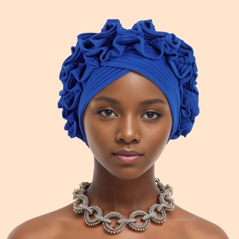 Ruffled Turban Cap Women's Head Wraps Soft Comfortable Headscarf Bonnet Lady Soild Color Headgear - NamafadStore