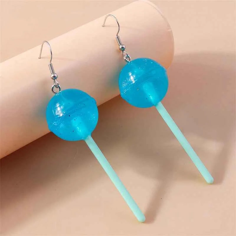 Sweet Candy Color Lollipop Drop Earrings for Women Funny Simulation Food Flower Dinosaur Dangle Hook Earrings Girls Jewelry Gift