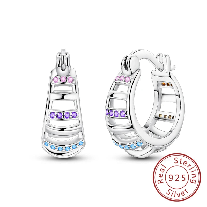 New Original 925 Sterling Silver Hoop Earrings Purple Zircon Flowers Butterflies Studs Earring For Women Wedding Engagement Gift