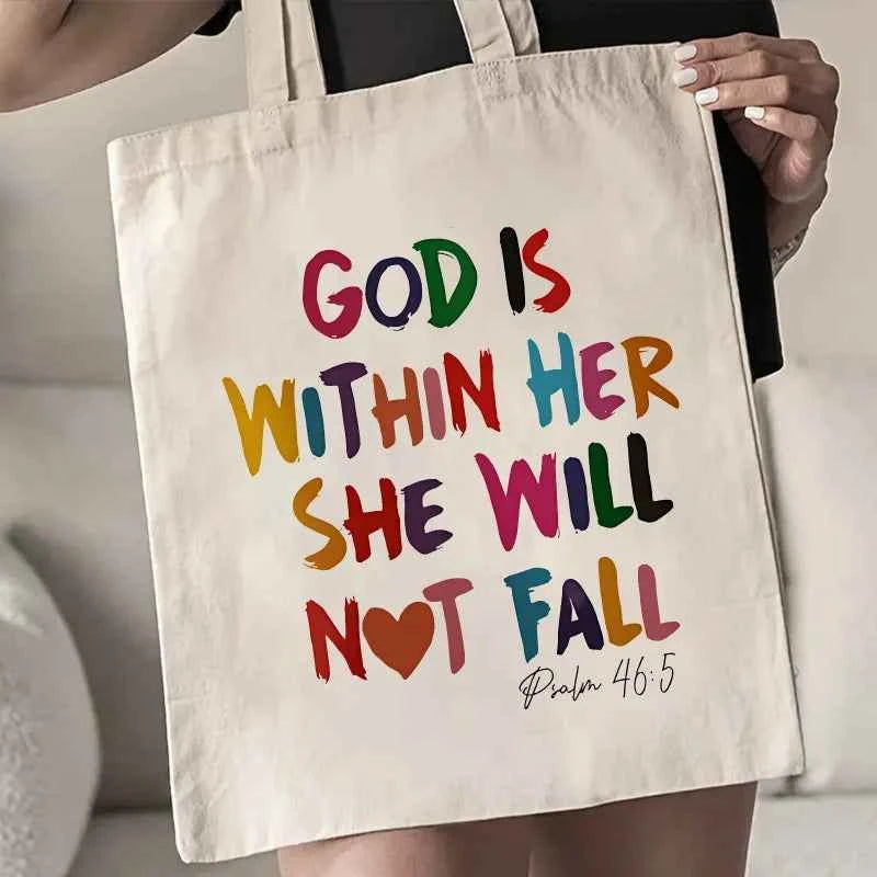 1pc Bible Verse Themed Tote Shopping Bag, Suitable for Daily Use, Shopping, Church, Travel, An Inspirational Gift for Christians