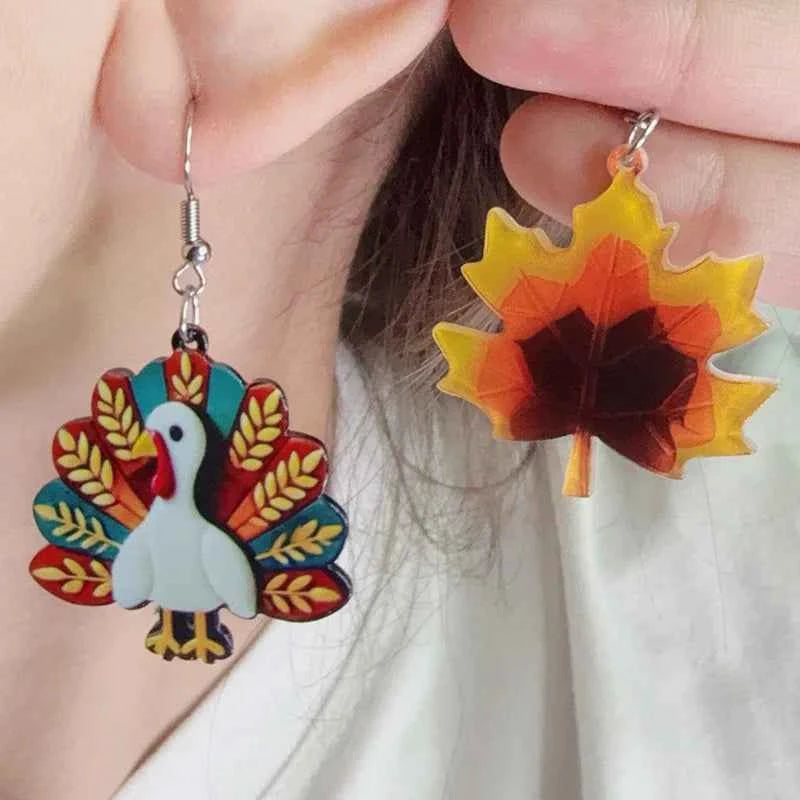 New Thanksgiving Turkey Maple Leaf Acrylic Earrings Personalized Fashion Orange Turkey Autumn Yellow Maple Leaf Earrings