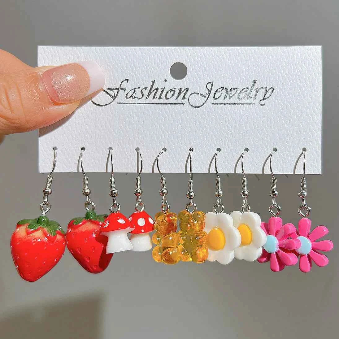 Candy Color Acrylic Earrings Set for Women Dopamine Bohemian Animal Cloud Fruit Drop Earrings for Girls Party Y2K Jewelry