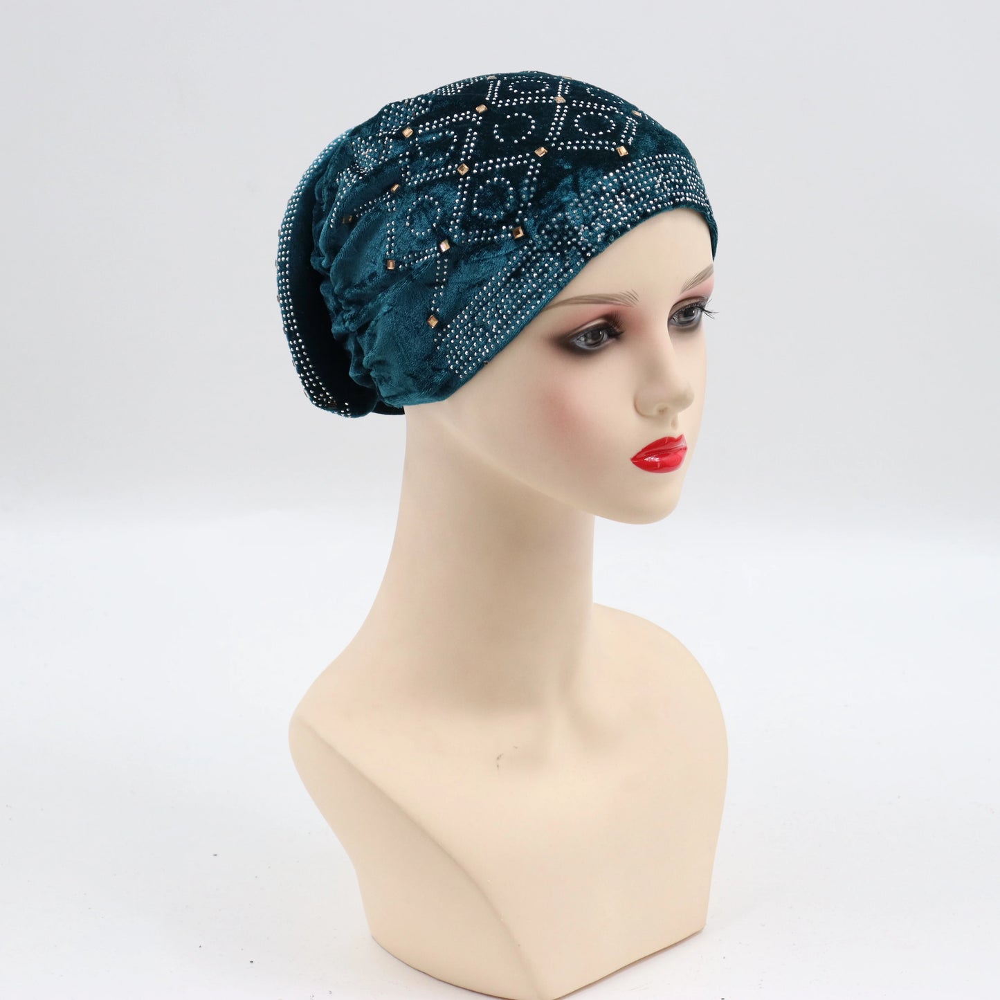 Soft Velvet Turban Cap for Women Muslim Headscarf Bonnet Elastic Female Headpiece Stylish Glitter Diamonds African Head Wraps