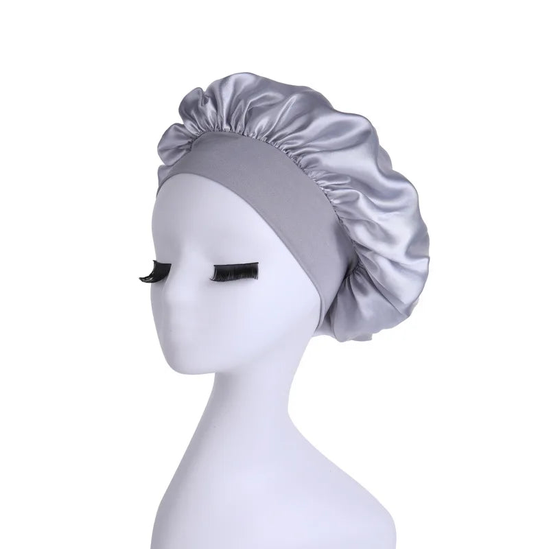 Women Satin Shower Cap - Bathroom Satin Solid Color Stretch Bonnets Hair Hat for Daily Use and Beauty - NamafadStore