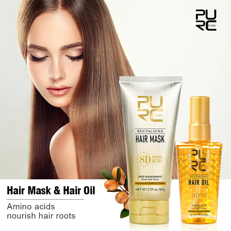 PURC Morocco Argan Oil Hair Mask Smoothing Nourishing Hair Oil Sets Repair Damaged Frizz Hair Treatment Hair Care